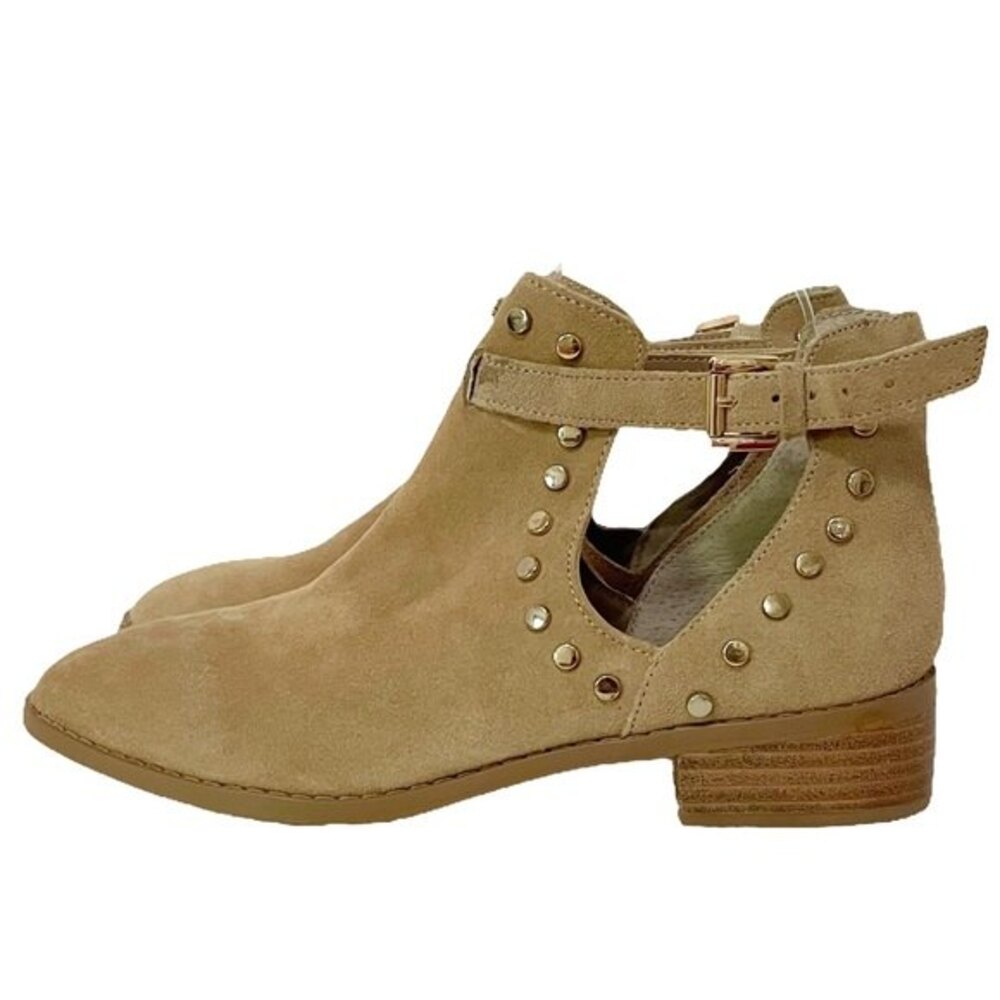 Carlos Santana Blake Sand Tan Suede Studded Boho Cut-Out Ankle Bootie Size 8.5